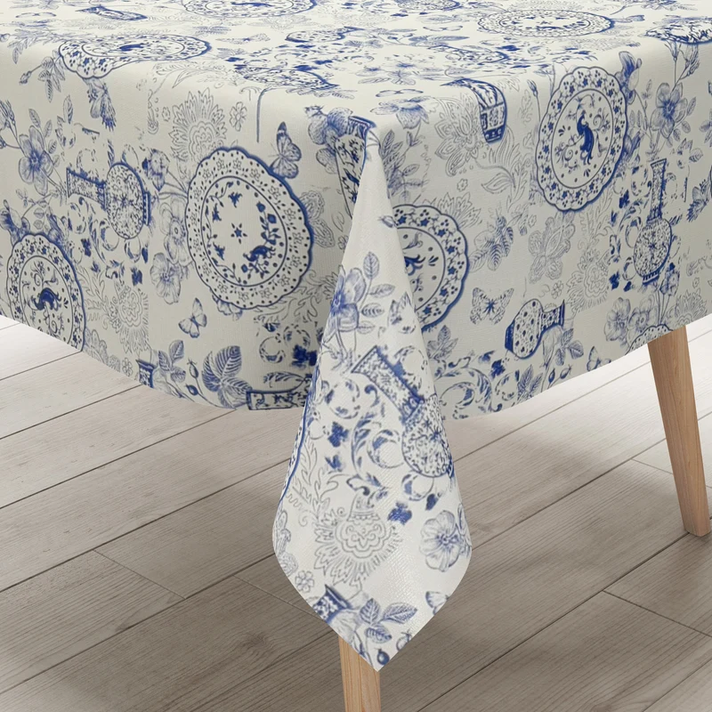 Wachstuch Tischdecke PC140-1 Zwiebelmuster blau weiß Küchenmotiv eckig rund oval