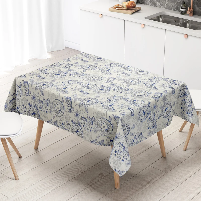 Wachstuch Tischdecke PC140-1 Zwiebelmuster blau weiß Küchenmotiv eckig rund oval