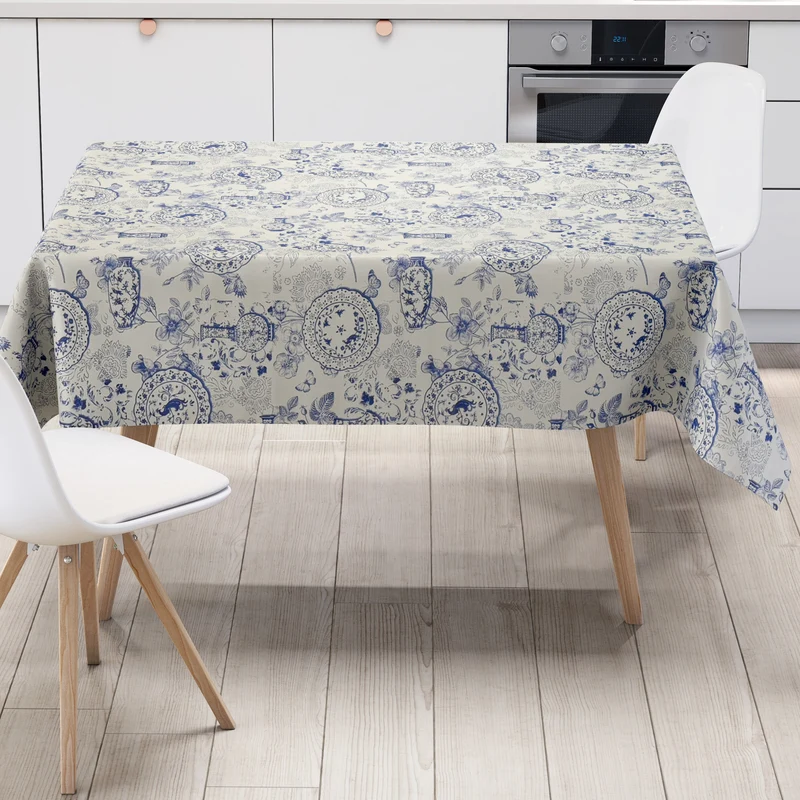 Wachstuch Tischdecke PC140-1 Zwiebelmuster blau weiß Küchenmotiv eckig rund oval