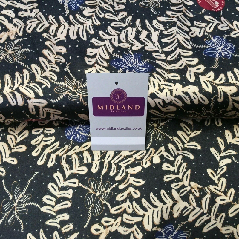 Black and Gold Floral Printed Satin Dress fabric 150cm Wide M1115 Mtex