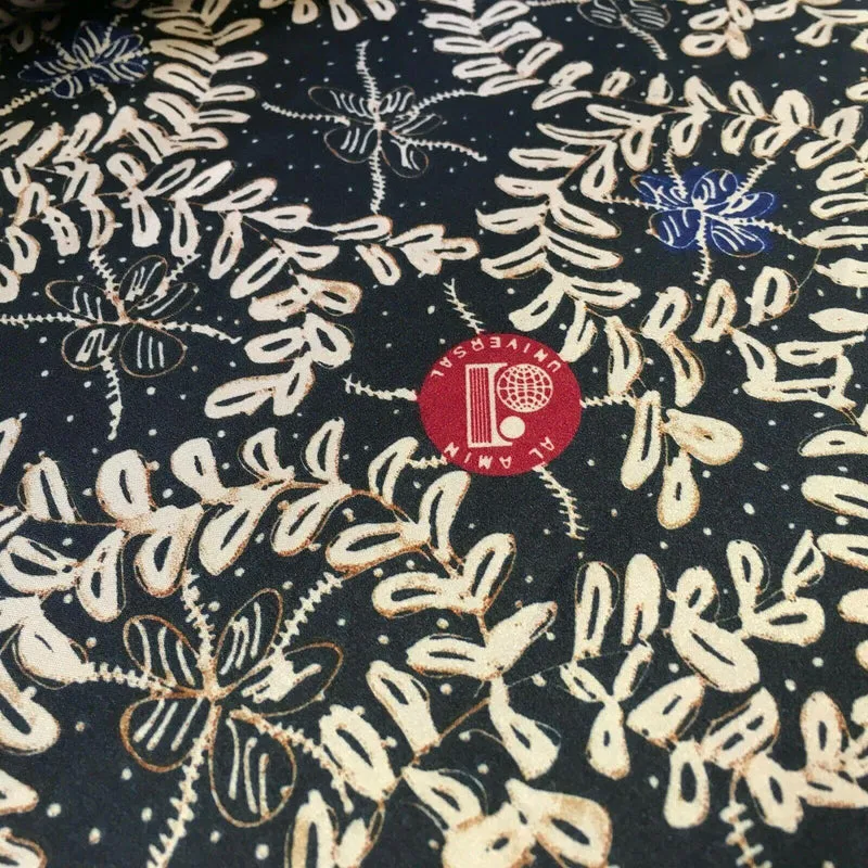 Black and Gold Floral Printed Satin Dress fabric 150cm Wide M1115 Mtex