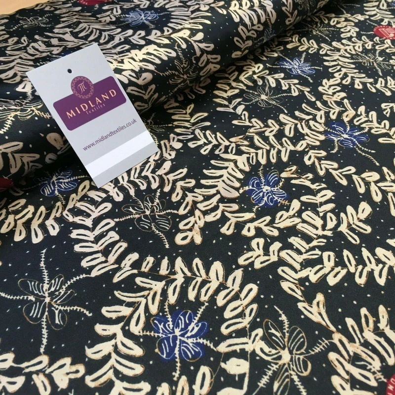 Black and Gold Floral Printed Satin Dress fabric 150cm Wide M1115 Mtex