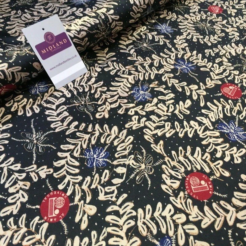 Black and Gold Floral Printed Satin Dress fabric 150cm Wide M1115 Mtex