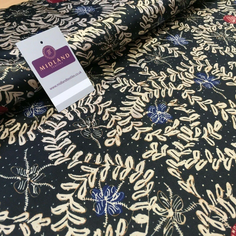 Black and Gold Floral Printed Satin Dress fabric 150cm Wide M1115 Mtex