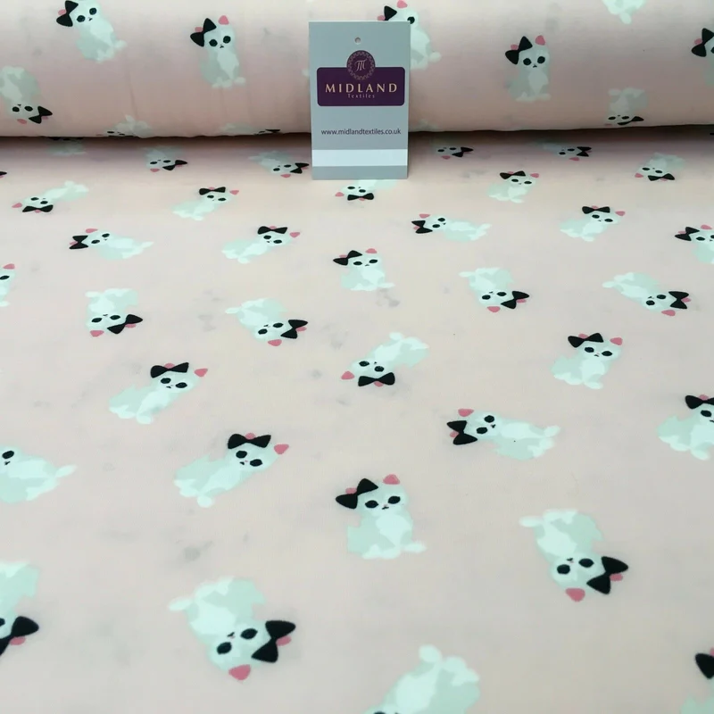 Baby Pink Kitten Printed Brushed Jersey Dress fabric 150cm Wide MK1106-1 Mtex