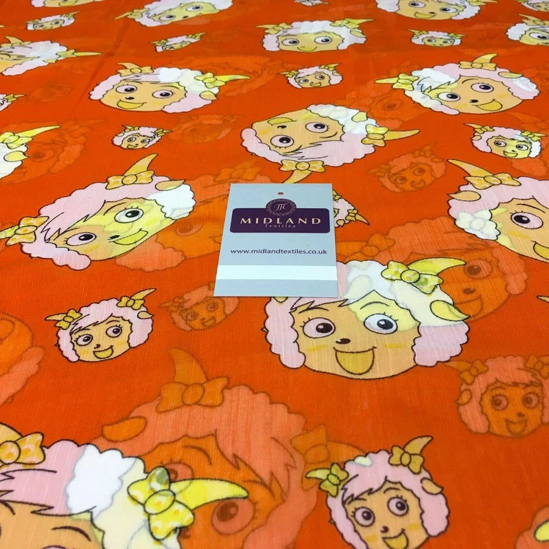 Orange Quirky Printed Crinkle Georgette Chiffon Fabric 150cm wide MK1090-26