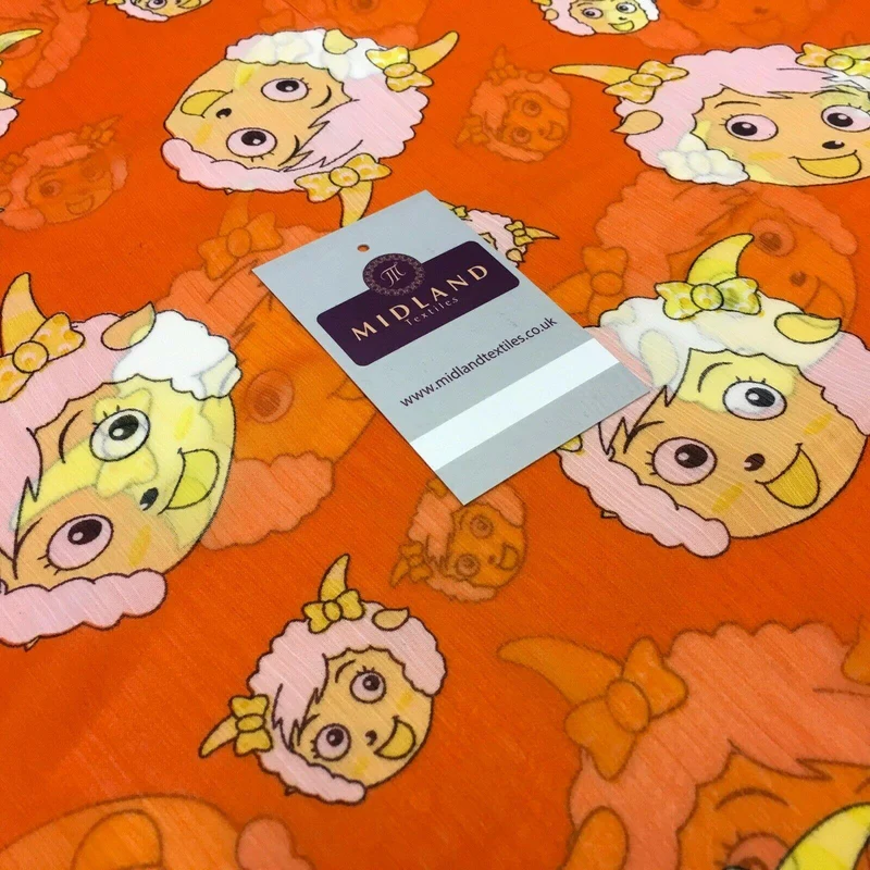 Orange Quirky Printed Crinkle Georgette Chiffon Fabric 150cm wide MK1090-26