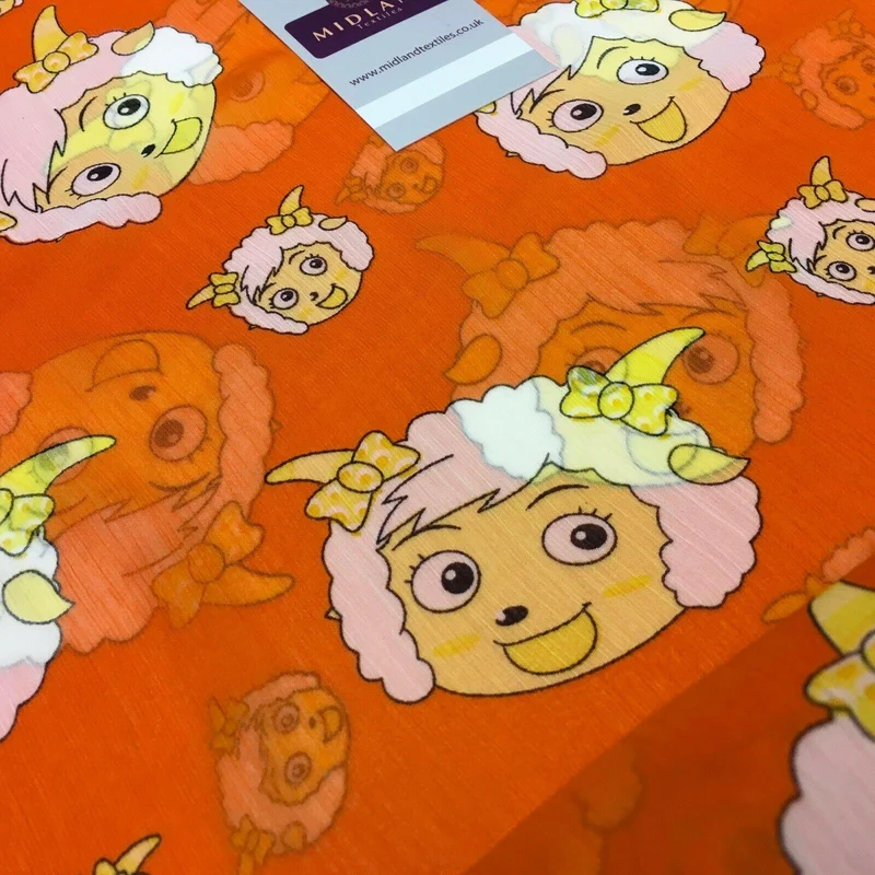 Orange Quirky Printed Crinkle Georgette Chiffon Fabric 150cm wide MK1090-26