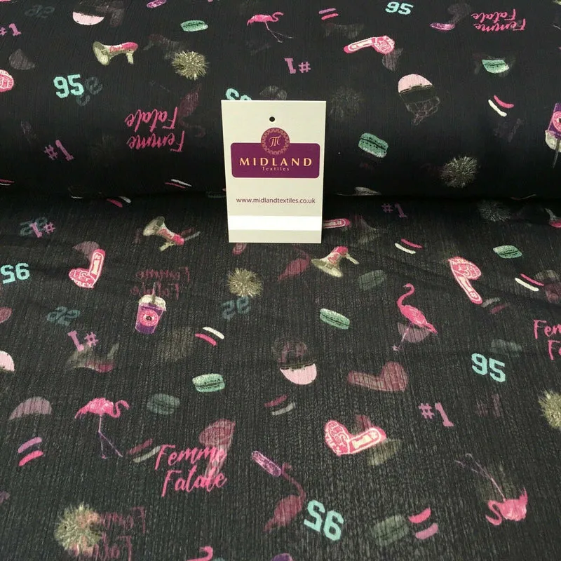 Navy Blue Femme printed Crinkle Georgette Chiffon fabric 150cm wide MK1090-15
