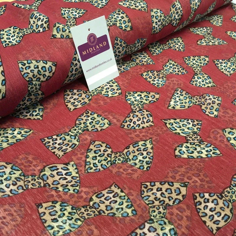 Maroon Animal Bows Printed Crinkle Georgette Chiffon Fabric 150cm wide MK1090-22