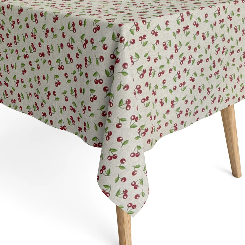 Jacquard Tischdecke aus beschichteter Baumwolle mit Fleckenschutz CHERRIES Kirschen eckig rund oval