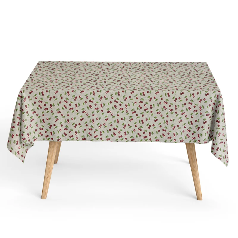 Jacquard Tischdecke aus beschichteter Baumwolle mit Fleckenschutz CHERRIES Kirschen eckig rund oval