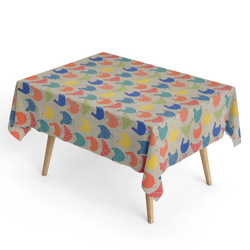 Jacquard Tischdecke aus beschichteter Baumwolle mit Fleckenschutz DG157 bunte Hühner Henne eckig rund oval