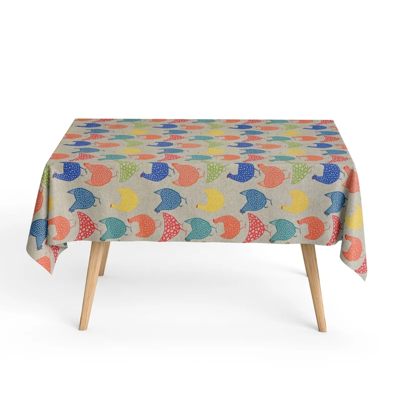 Jacquard Tischdecke aus beschichteter Baumwolle mit Fleckenschutz DG157 bunte Hühner Henne eckig rund oval