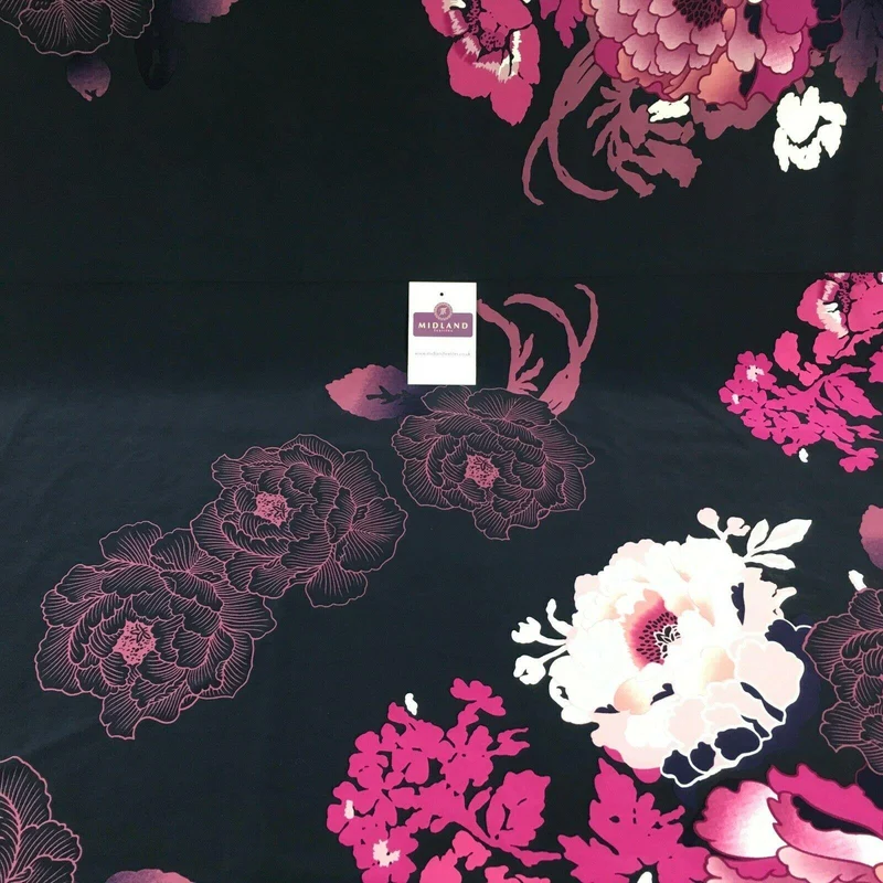 Navy Blue Floral 75cm Panel Stretch Ity Spandex Dress Fabric 147 cm M1220-4 Mtex