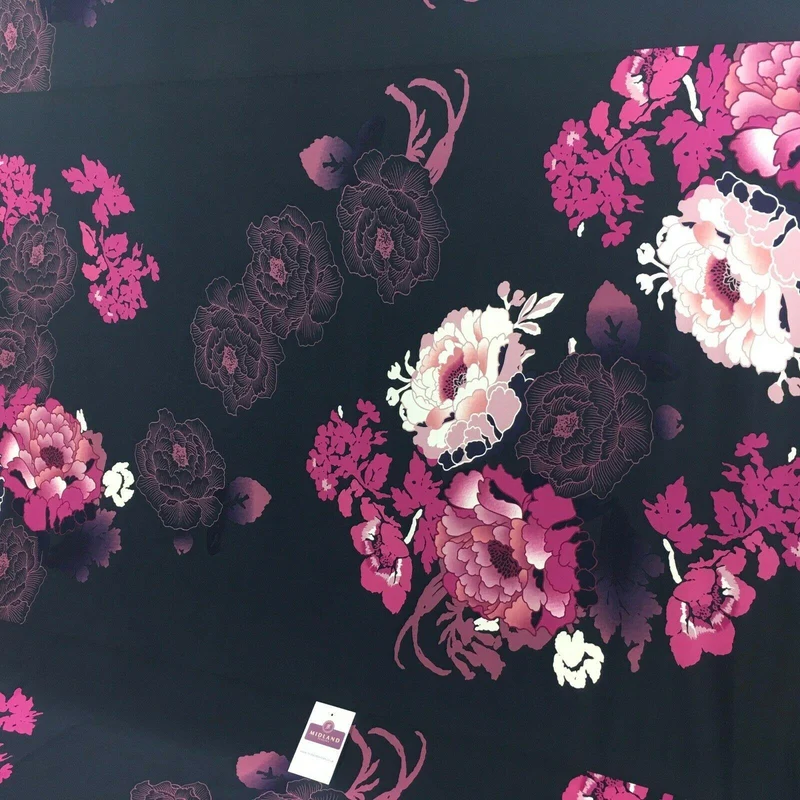Navy Blue Floral 75cm Panel Stretch Ity Spandex Dress Fabric 147 cm M1220-4 Mtex