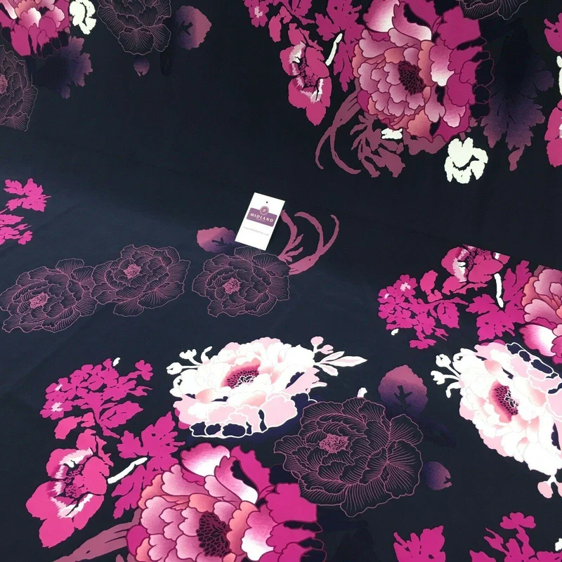 Navy Blue Floral 75cm Panel Stretch Ity Spandex Dress Fabric 147 cm M1220-4 Mtex