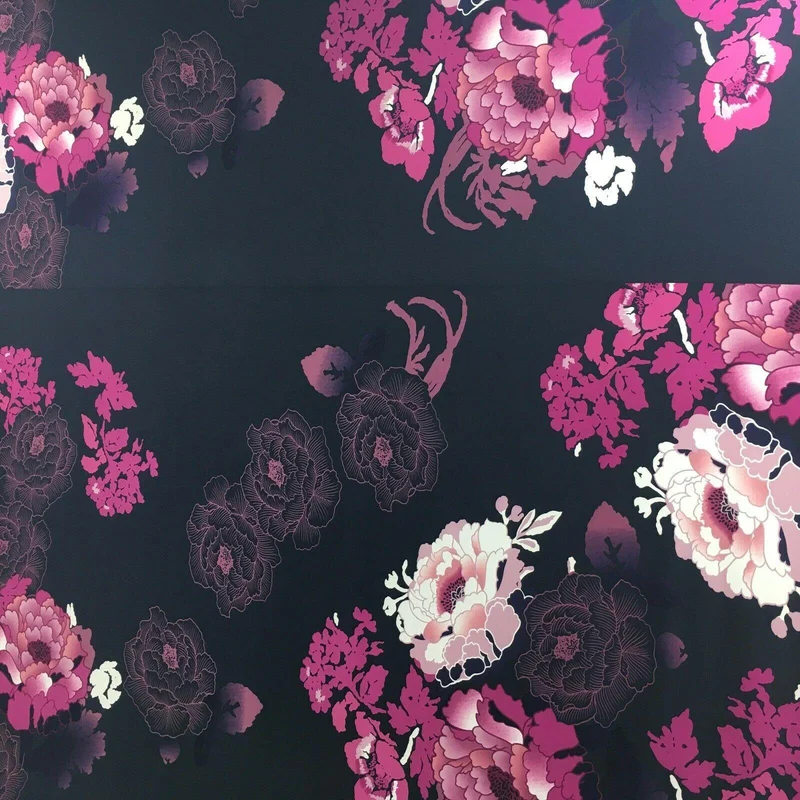Navy Blue Floral 75cm Panel Stretch Ity Spandex Dress Fabric 147 cm M1220-4 Mtex
