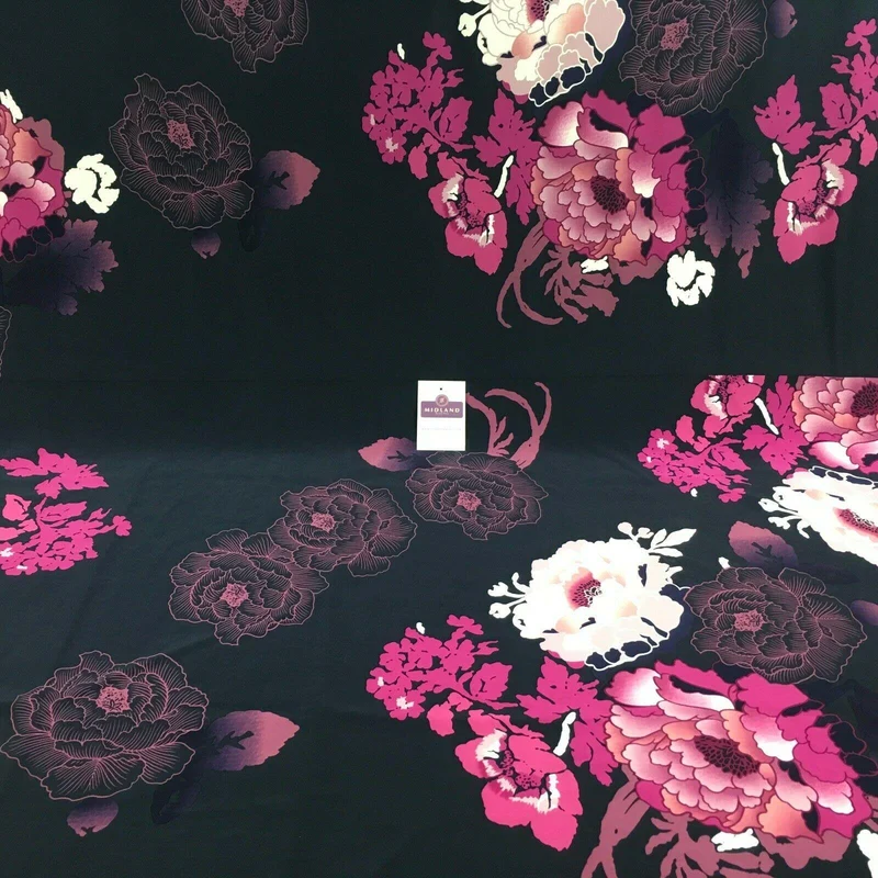 Navy Blue Floral 75cm Panel Stretch Ity Spandex Dress Fabric 147 cm M1220-4 Mtex