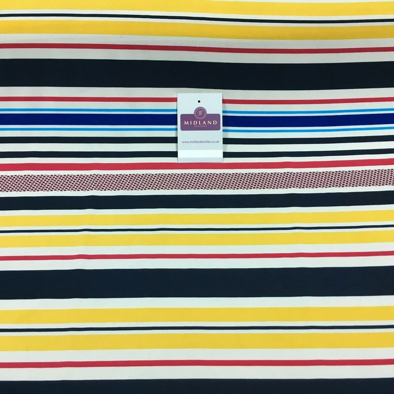 Yellow blue striped Ity Spandex jersey Dress Fabric 147 cm M1200-3 Mtex