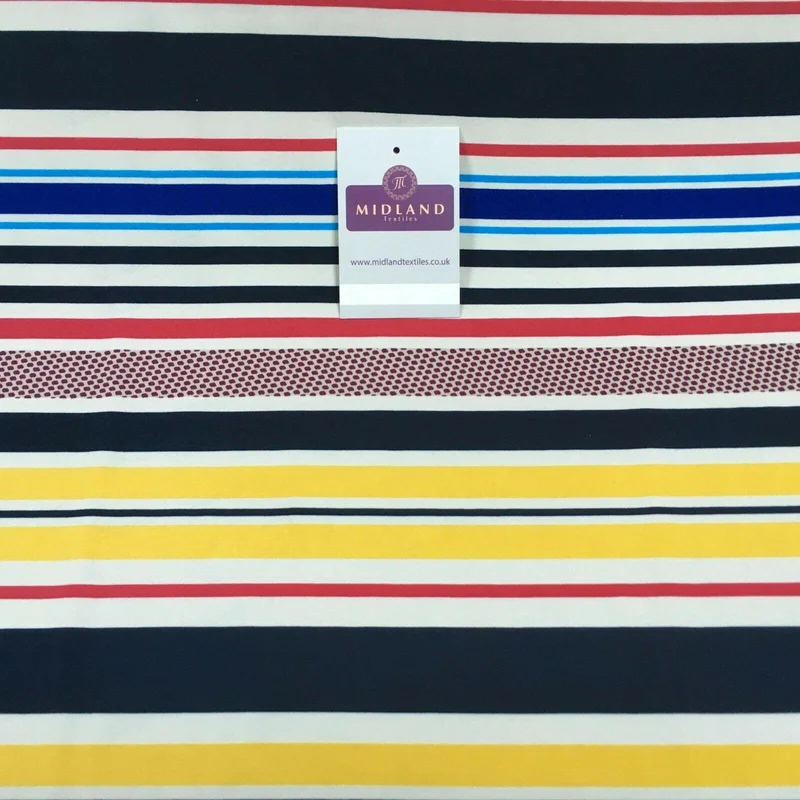 Yellow blue striped Ity Spandex jersey Dress Fabric 147 cm M1200-3 Mtex