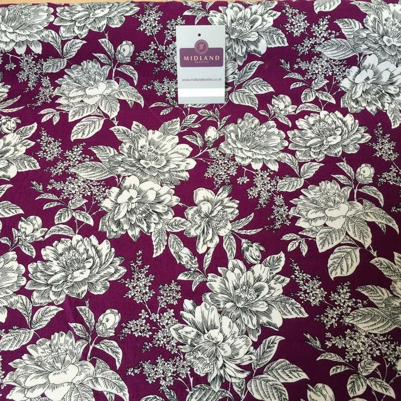 Magenta Large Flower Floral Viscose Printed Dress Fabric 139 cm M145-78 Mtex