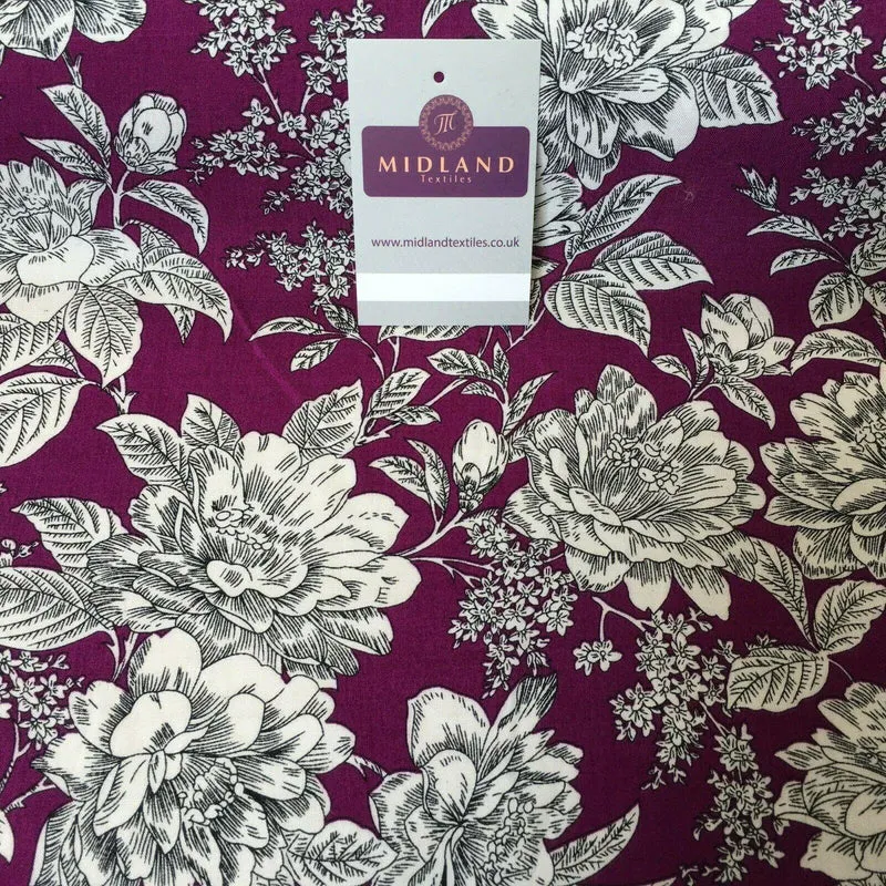 Magenta Large Flower Floral Viscose Printed Dress Fabric 139 cm M145-78 Mtex