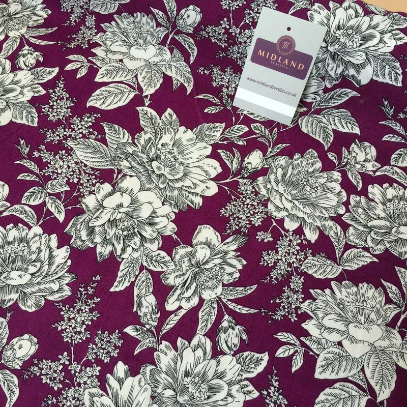 Magenta Large Flower Floral Viscose Printed Dress Fabric 139 cm M145-78 Mtex