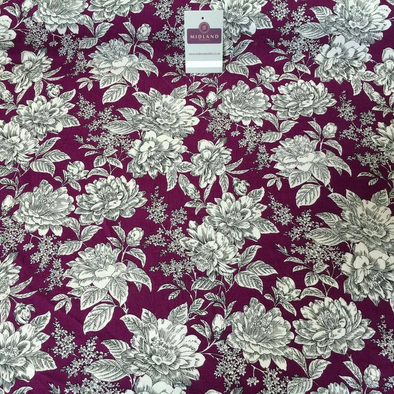 Magenta Large Flower Floral Viscose Printed Dress Fabric 139 cm M145-78 Mtex
