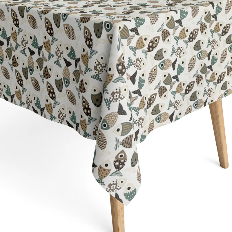Jacquard Tischdecke aus beschichteter Baumwolle mit Fleckenschutz PESCADO Fische maritim eckig rund oval