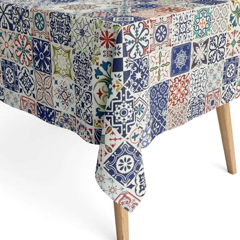 Jacquard Tischdecke aus beschichteter Baumwolle mit Fleckenschutz DG154 Mosaik Sizilien Fliesen eckig rund oval