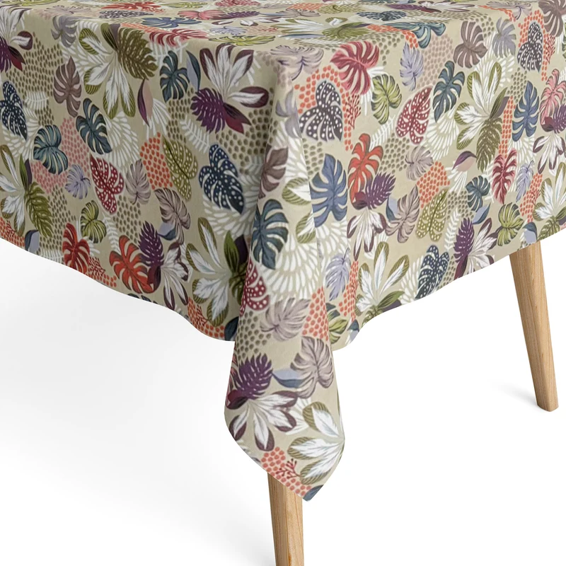 Jacquard Tischdecke aus beschichteter Baumwolle mit Fleckenschutz DG134 Dschungel Monstera eckig rund oval