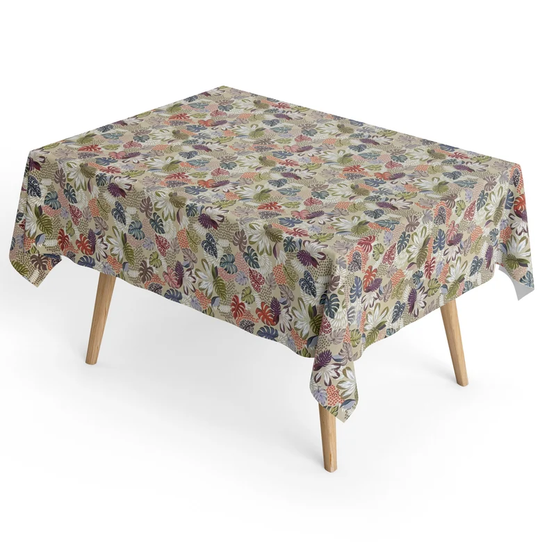 Jacquard Tischdecke aus beschichteter Baumwolle mit Fleckenschutz DG134 Dschungel Monstera eckig rund oval