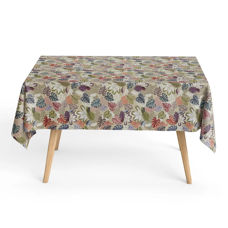 Jacquard Tischdecke aus beschichteter Baumwolle mit Fleckenschutz DG134 Dschungel Monstera eckig rund oval