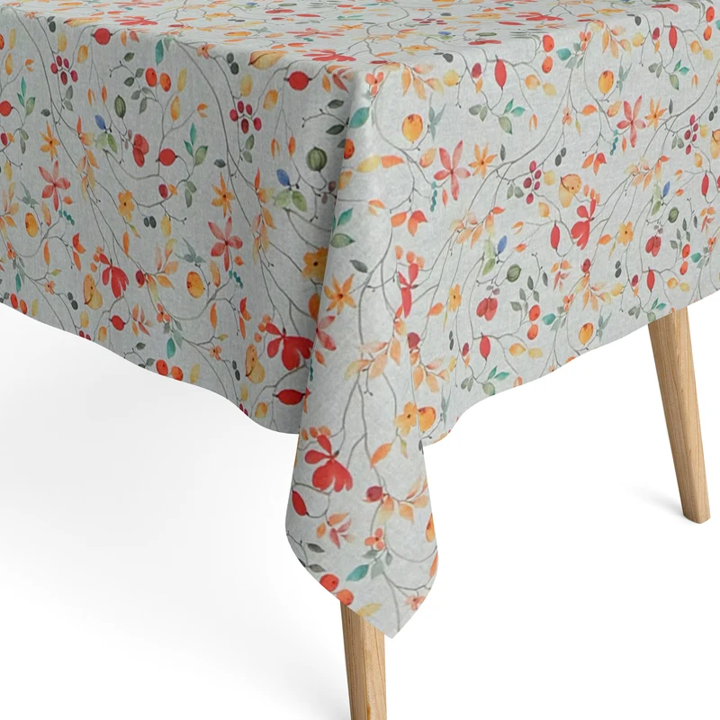 Jacquard Tischdecke aus beschichteter Baumwolle mit Fleckenschutz DG159 Herbst Blätter Hagebutte eckig rund oval