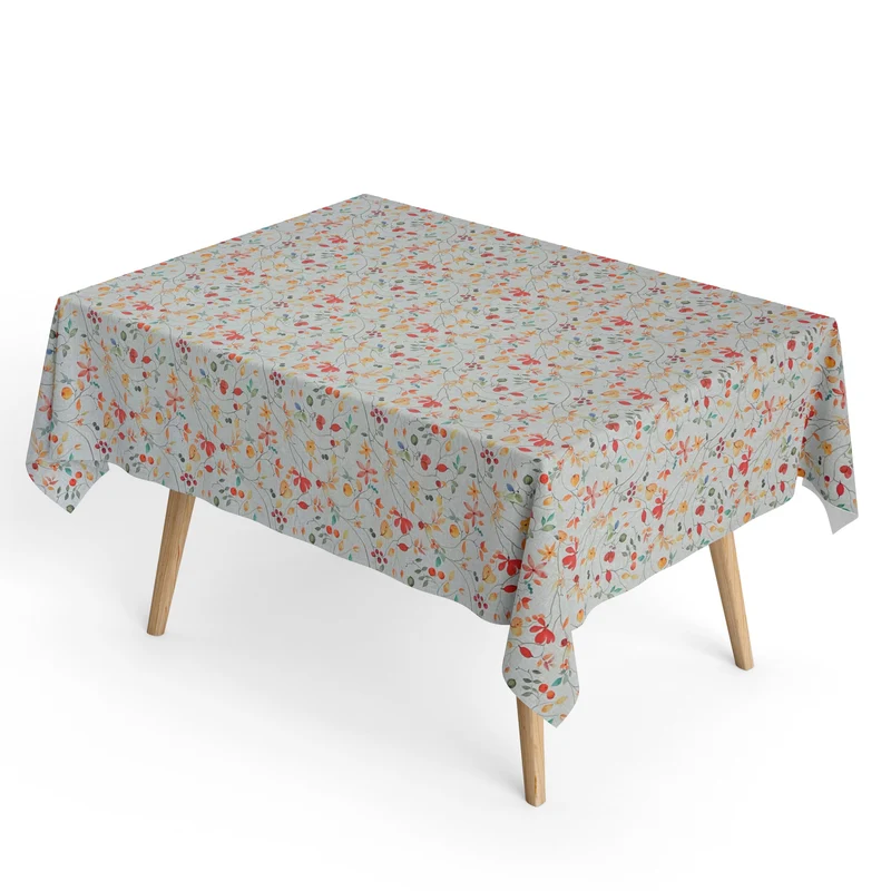 Jacquard Tischdecke aus beschichteter Baumwolle mit Fleckenschutz DG159 Herbst Blätter Hagebutte eckig rund oval