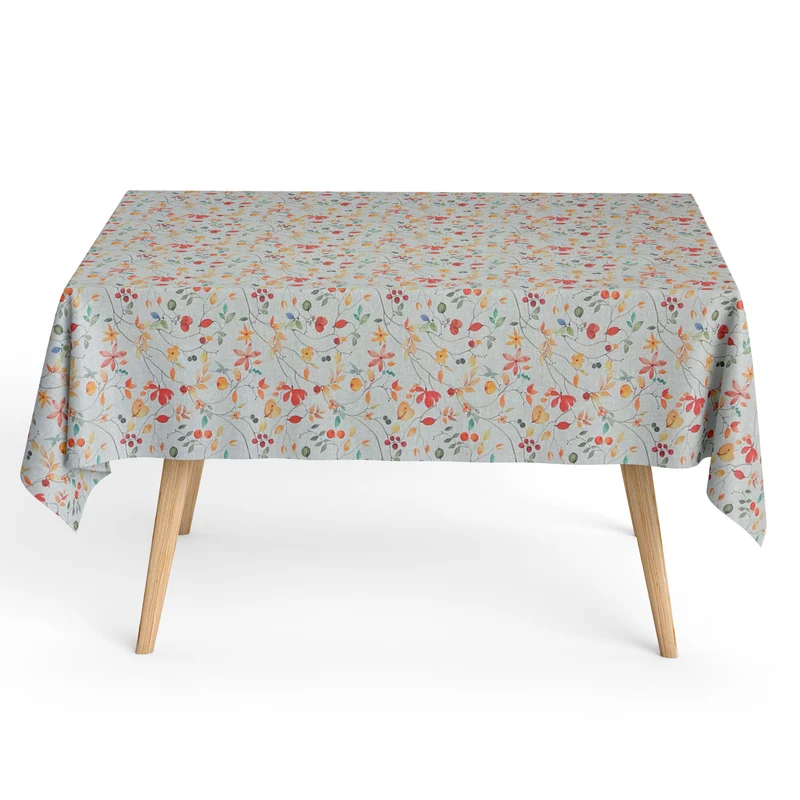 Jacquard Tischdecke aus beschichteter Baumwolle mit Fleckenschutz DG159 Herbst Blätter Hagebutte eckig rund oval