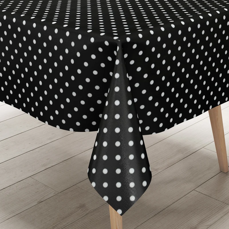 Wachstuch Tischdecke K150041 weiße Punkte auf schwarz retro Dotties eckig rund oval