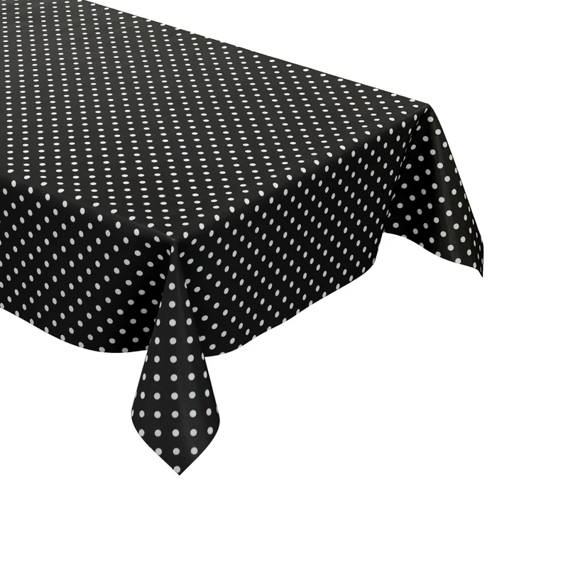 Wachstuch Tischdecke K150041 weiße Punkte auf schwarz retro Dotties eckig rund oval