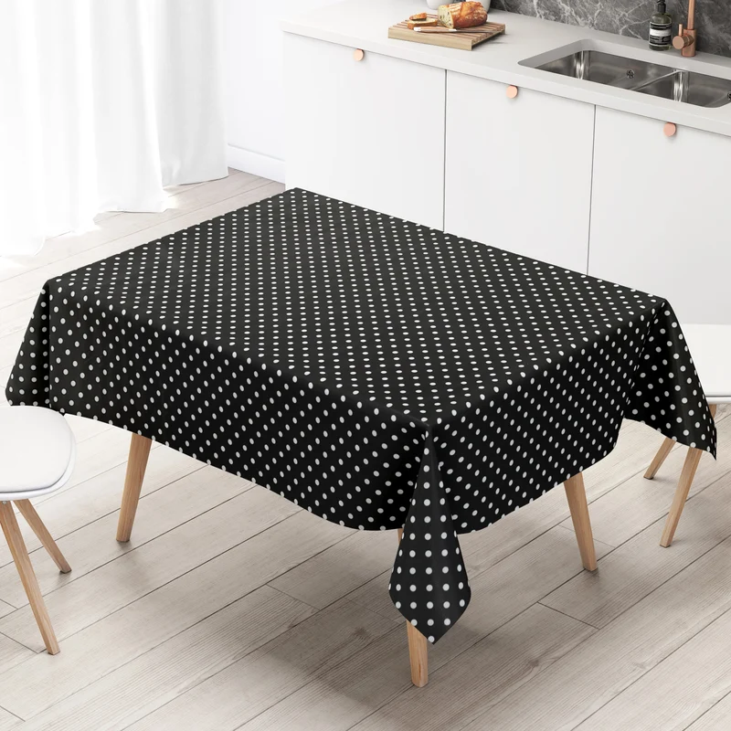 Wachstuch Tischdecke K150041 weiße Punkte auf schwarz retro Dotties eckig rund oval