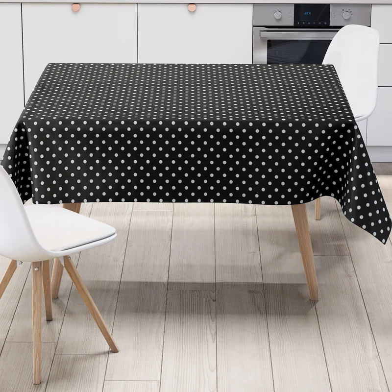 Wachstuch Tischdecke K150041 weiße Punkte auf schwarz retro Dotties eckig rund oval
