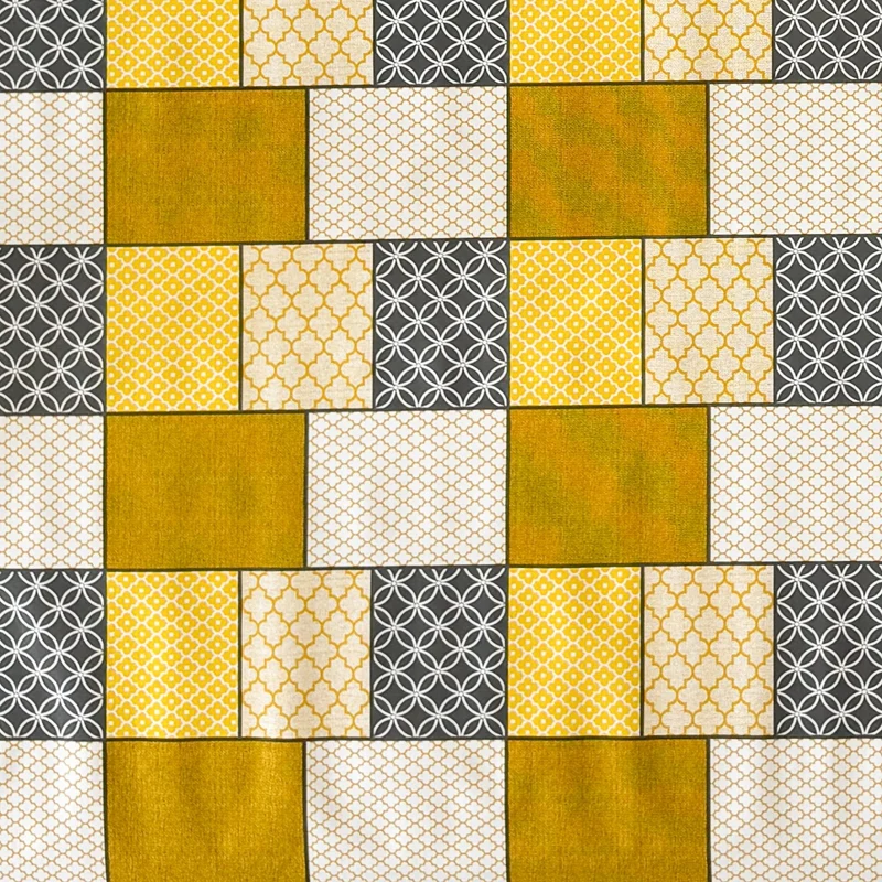 Wachstuch Tischdecke B1803-01 Geometrie Quadrate Rechtecke gelb curry eckig rund oval abwischbar