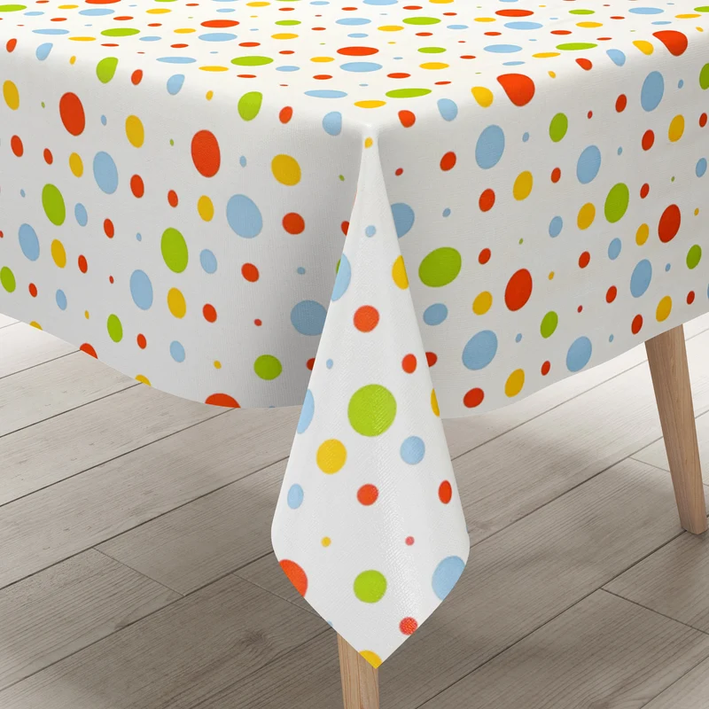 Wachstuch Tischdecke KE45410 bunte Punkte auf weiß Party eckig rund oval