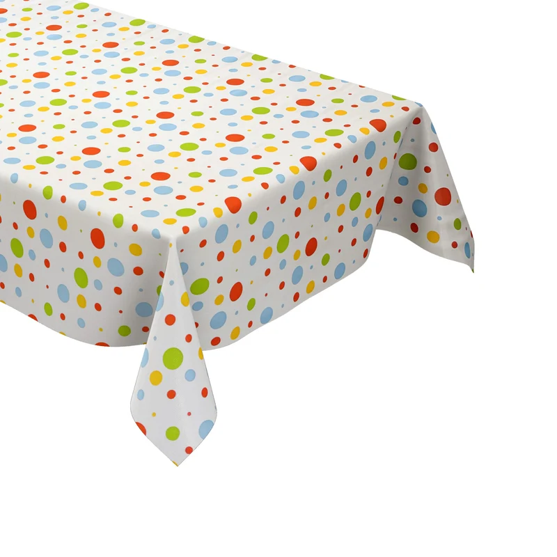 Wachstuch Tischdecke KE45410 bunte Punkte auf weiß Party eckig rund oval