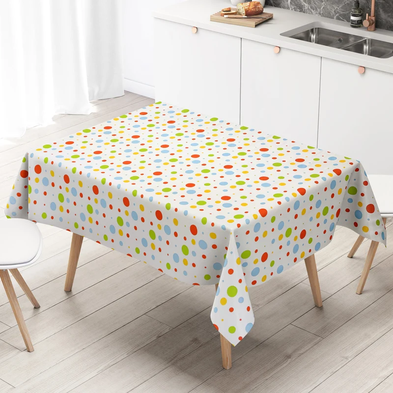 Wachstuch Tischdecke KE45410 bunte Punkte auf weiß Party eckig rund oval