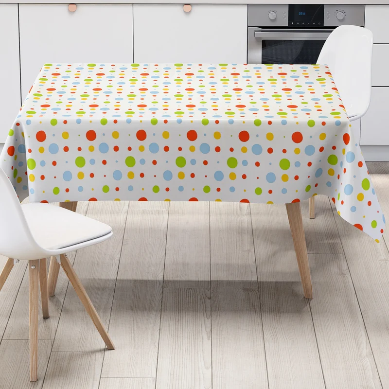 Wachstuch Tischdecke KE45410 bunte Punkte auf weiß Party eckig rund oval