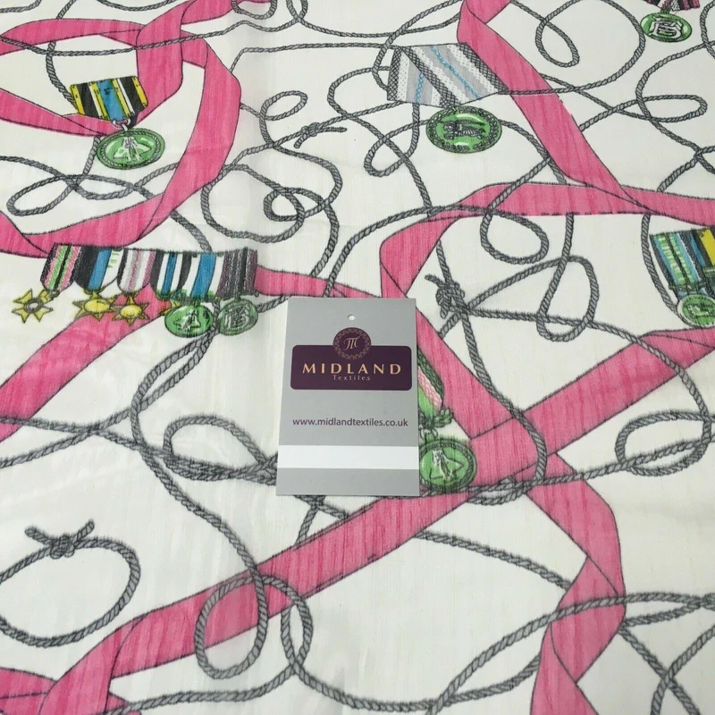 Pink Medal Ropes Crinkle Georgette Chiffon's Fabric 150cm wide MK1090-1 Mtex