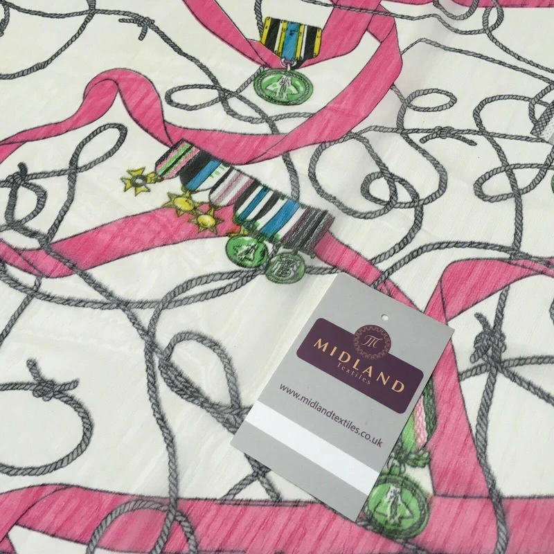 Pink Medal Ropes Crinkle Georgette Chiffon's Fabric 150cm wide MK1090-1 Mtex