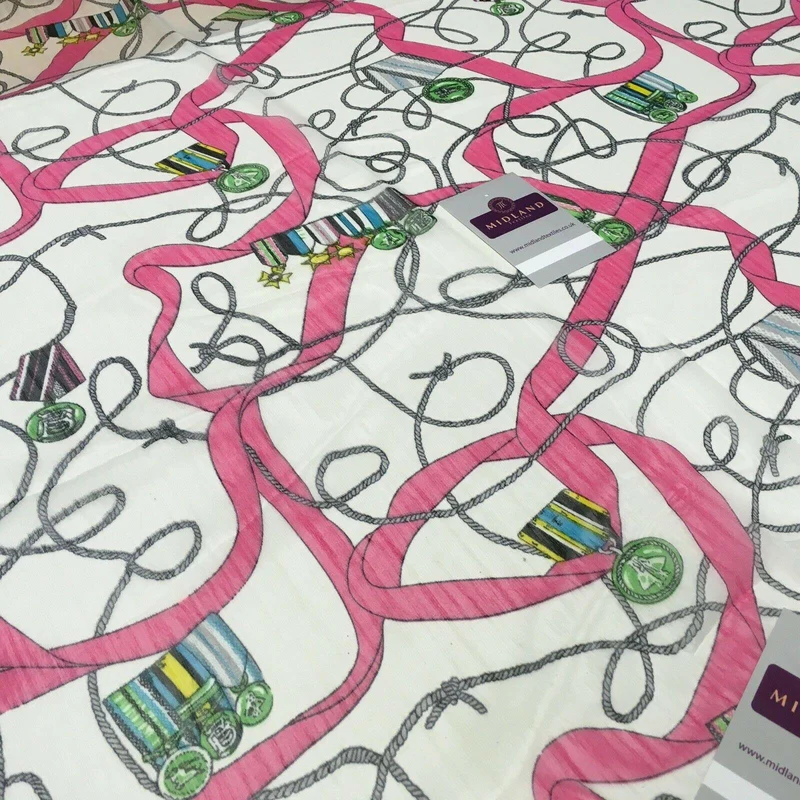 Pink Medal Ropes Crinkle Georgette Chiffon's Fabric 150cm wide MK1090-1 Mtex