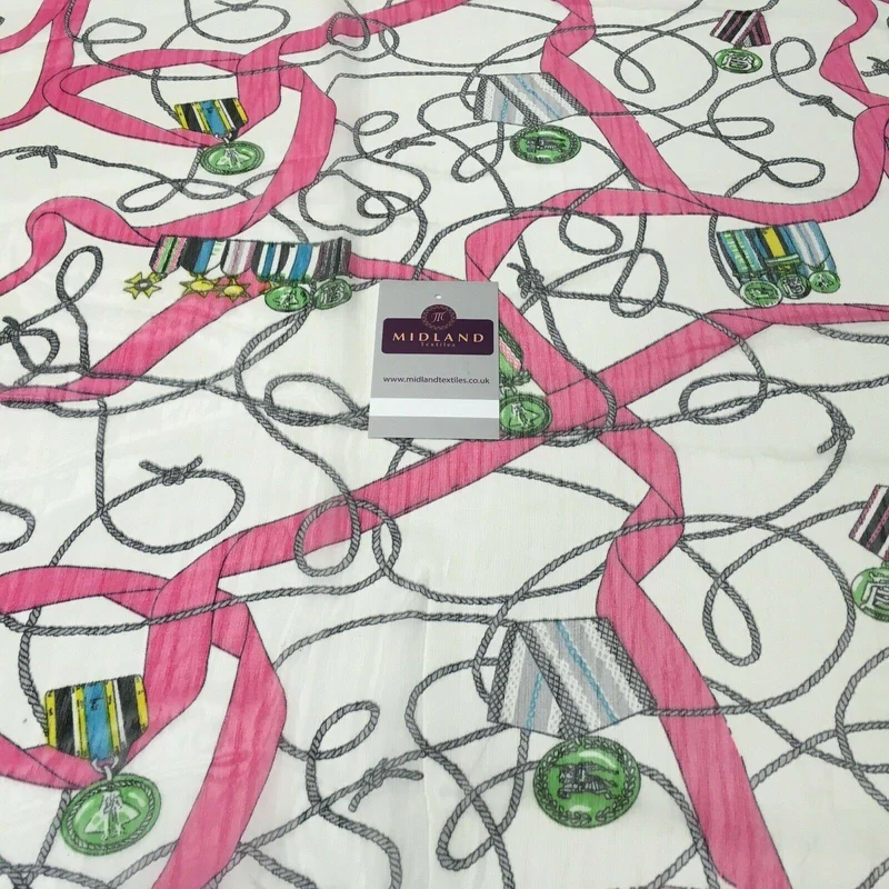 Pink Medal Ropes Crinkle Georgette Chiffon's Fabric 150cm wide MK1090-1 Mtex